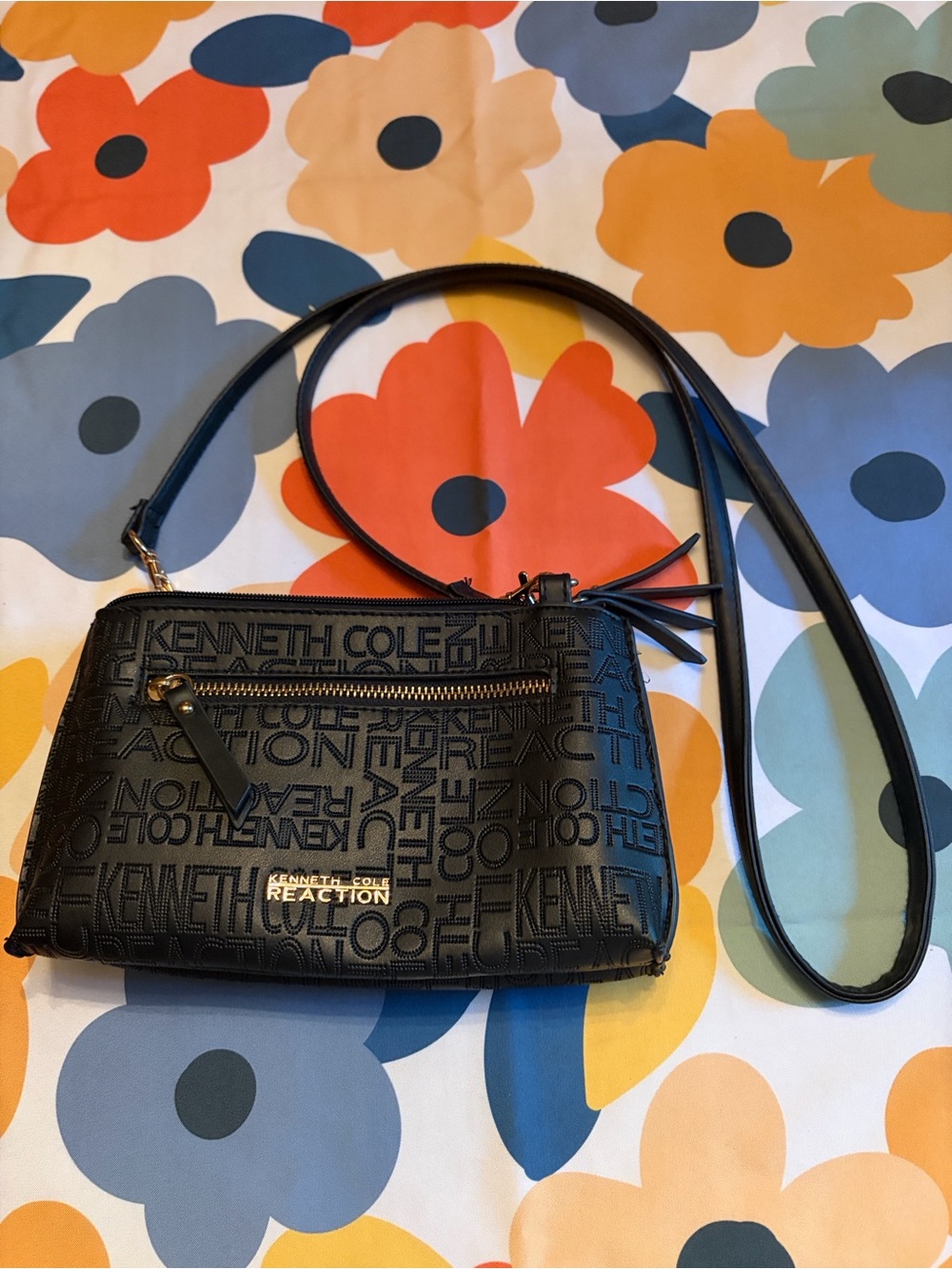 Kenneth Cole Reaction Black Logo-Embossed Crossbody Bag